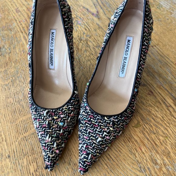 Multi Color Tweed and Leather MANOLO BLAHNIK High Heel Shoe Size 36 - Picture 3 of 4